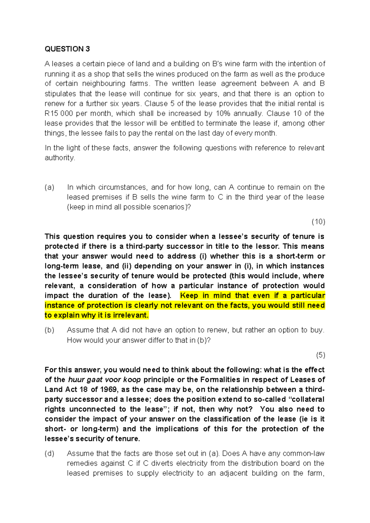 SC 414 2025 Example Question: Lease Rights and Remedies Analysis - Studocu