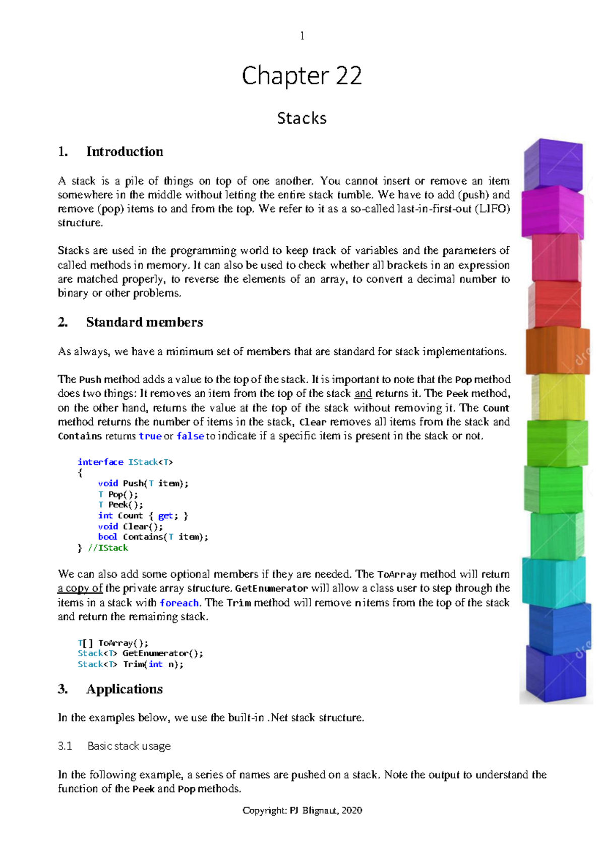 Chapter 22 - Notes - Chapter 2 2 Stacks 1. Introduction A stack is a ...