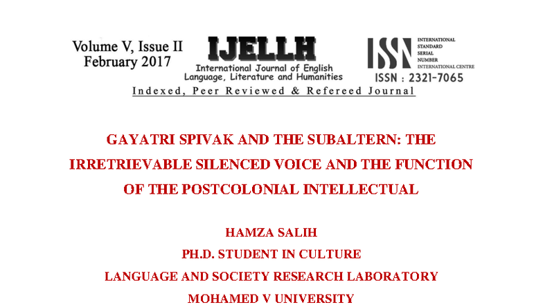 GAYATRI SPIVAK AND THE SUBALTERN: A POSTCOLONIAL ANALYSIS (CULT 101 ...