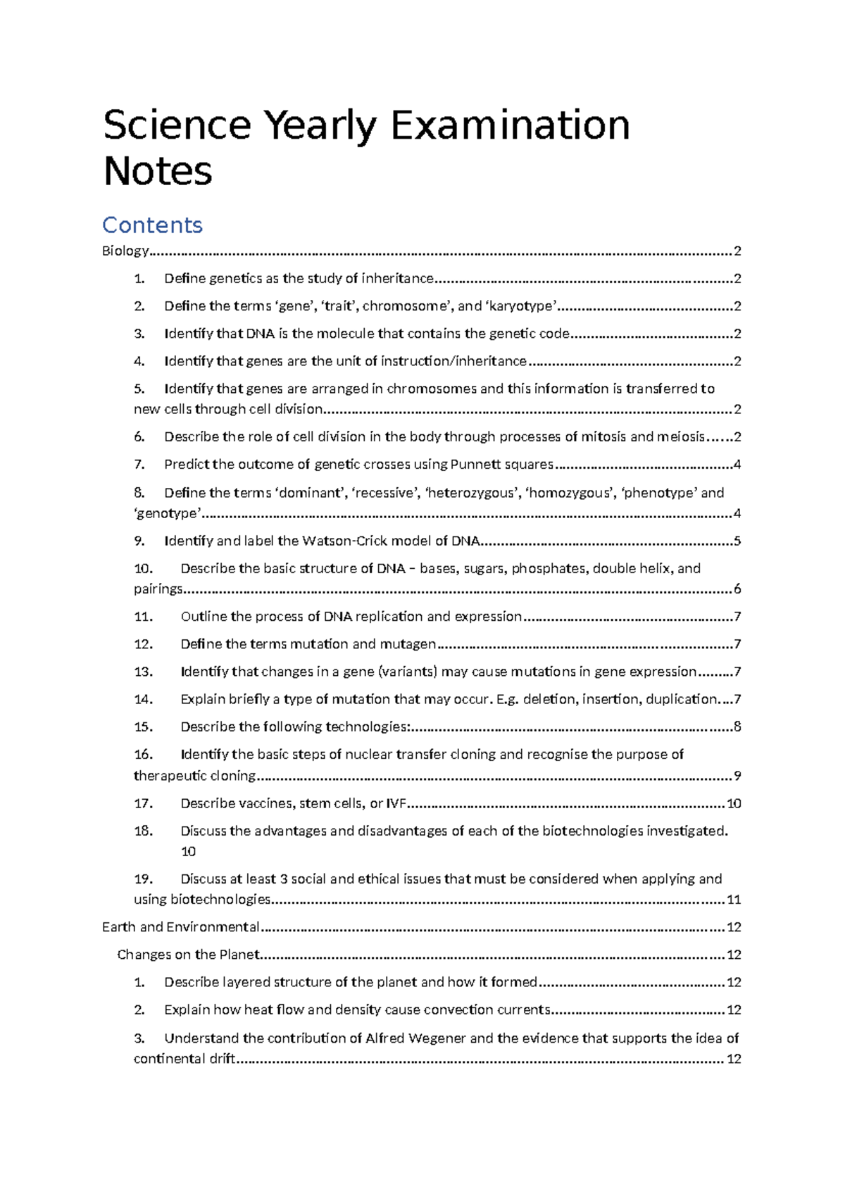 Science Yearly Examination Notes - Science Yearly Examination Notes ...