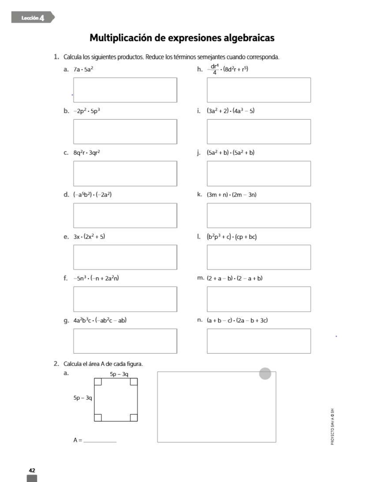 Lección 4: Multiplicación de Expresiones Algebraicas 1 - Ejercicios ...