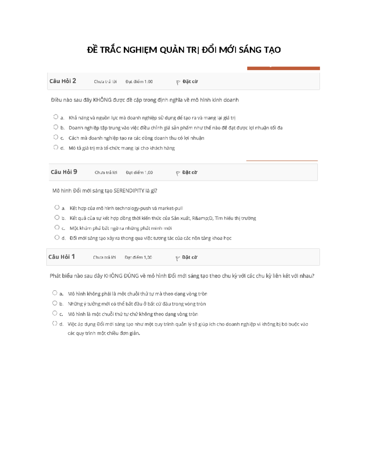 Đề Trắc Nghiệm QTDMS 2023: Quản Trị Đổi Mới Sáng Tạo - Document Preview