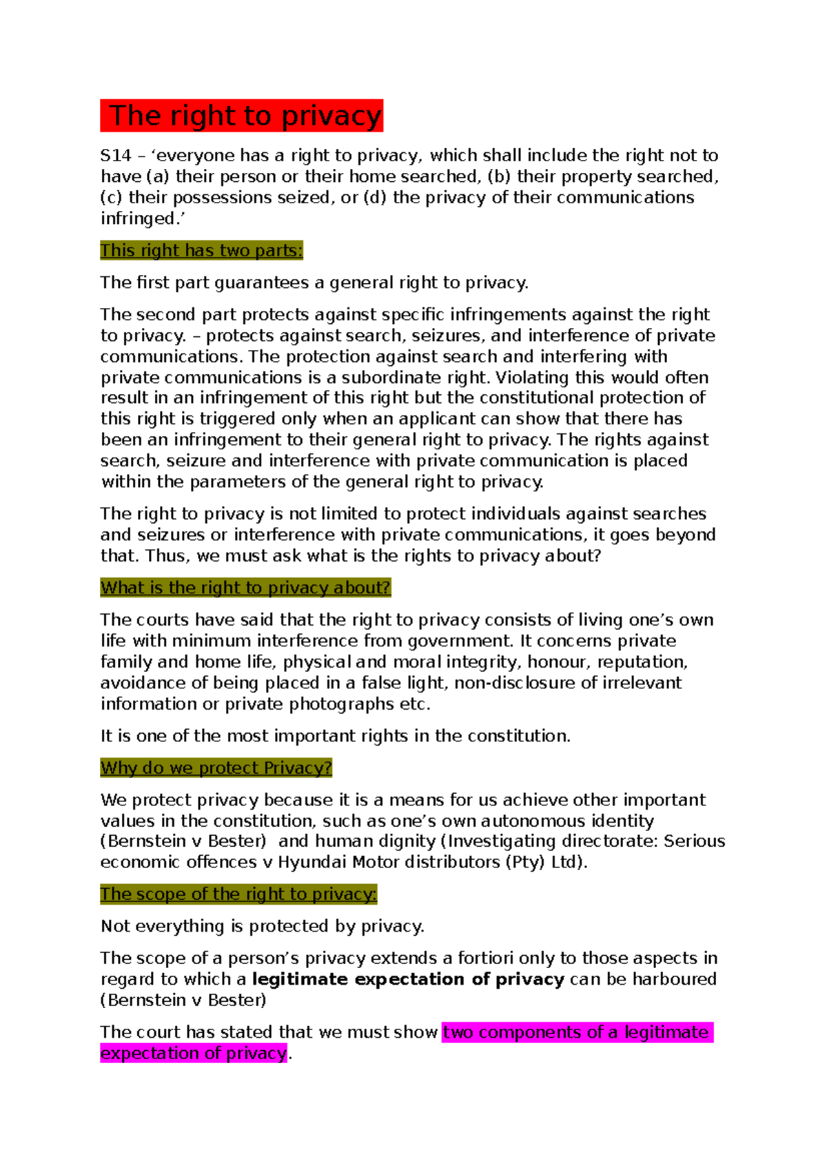 The right to privacy Notes - CON 202 - Studocu