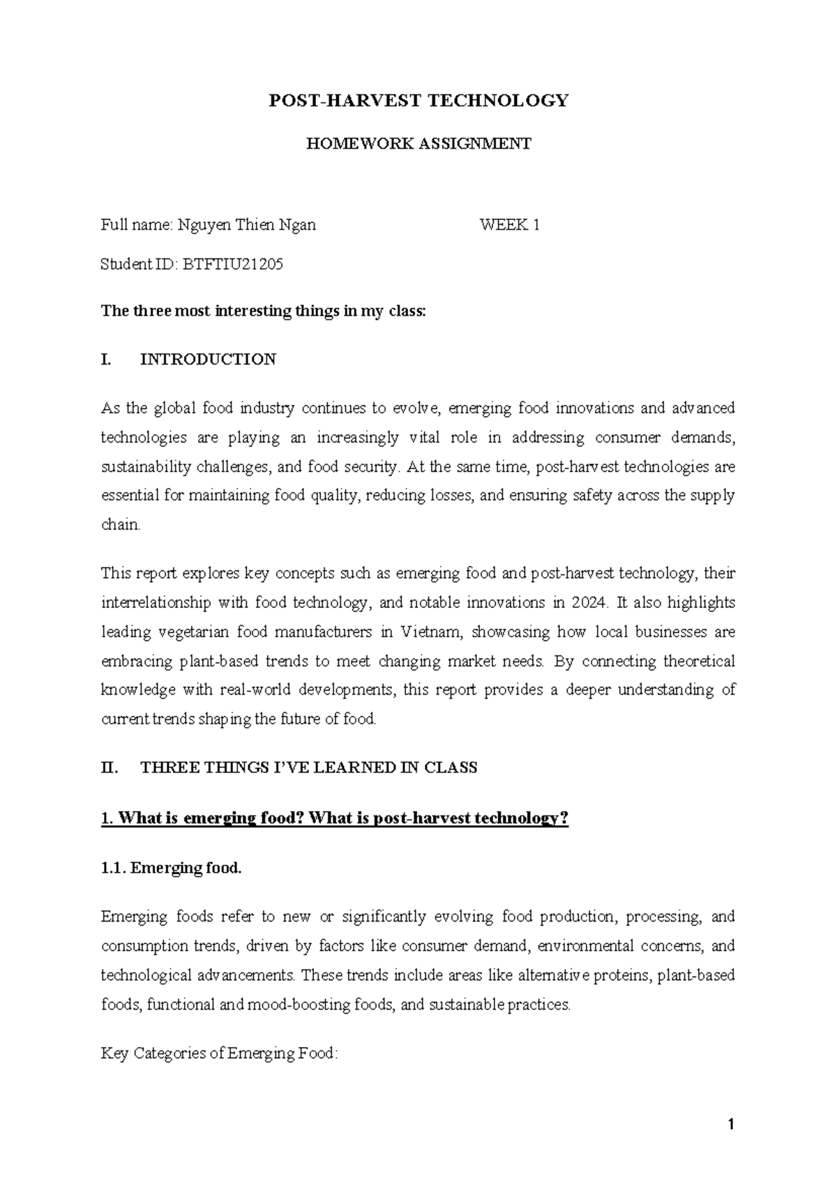 Nguyen Thien Ngan BTFTIU21205 - Week 1 Homework on Emerging Food Tech ...