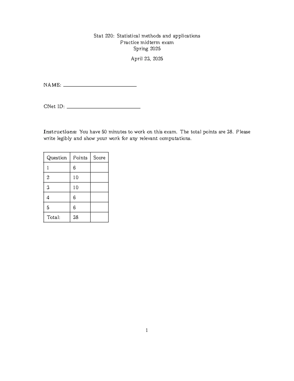 STAT 22000 Final Exam Sample - Lecture Notes and Practice Questions ...