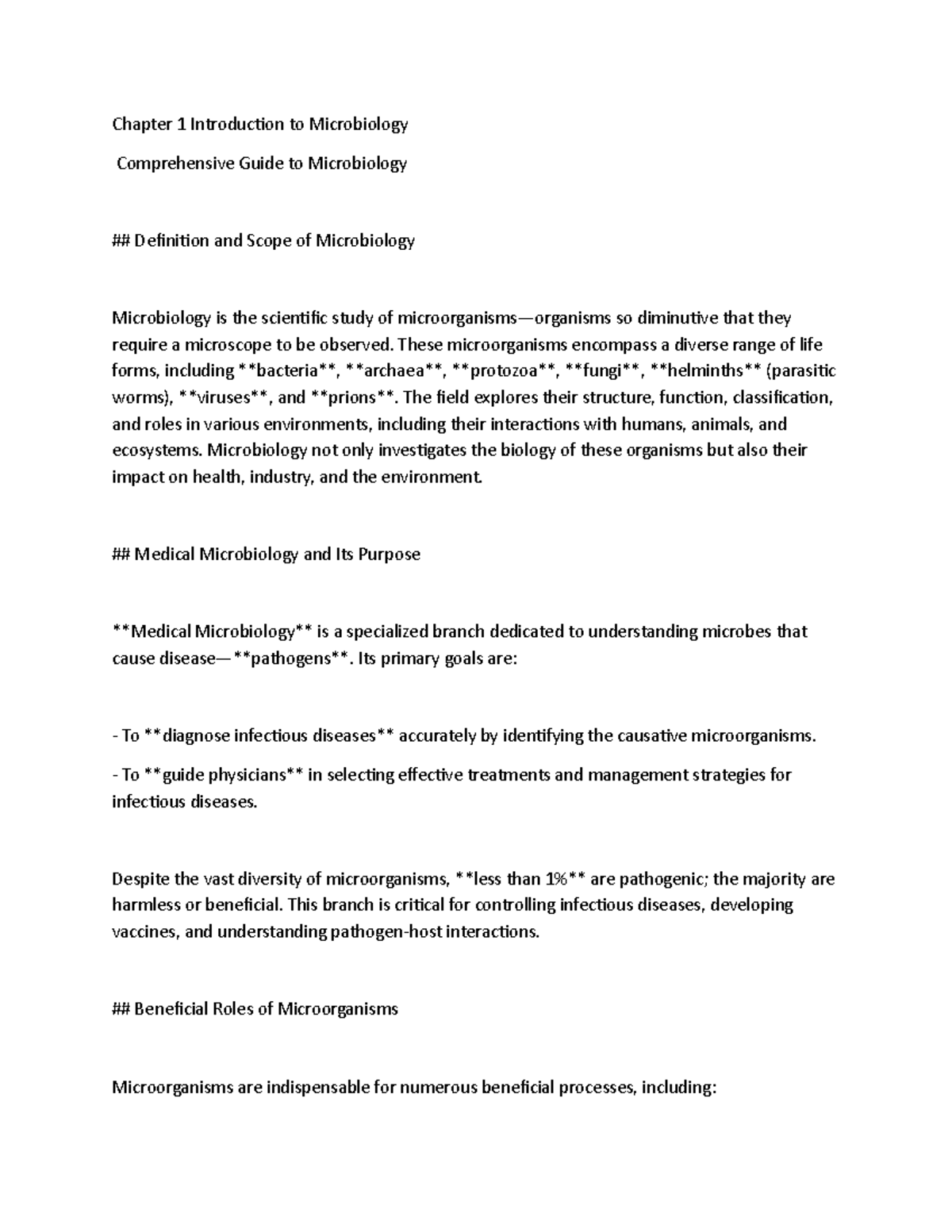 Comprehensive Guide to Microbiology (BIO101) - Chapter 1 Overview - Studocu