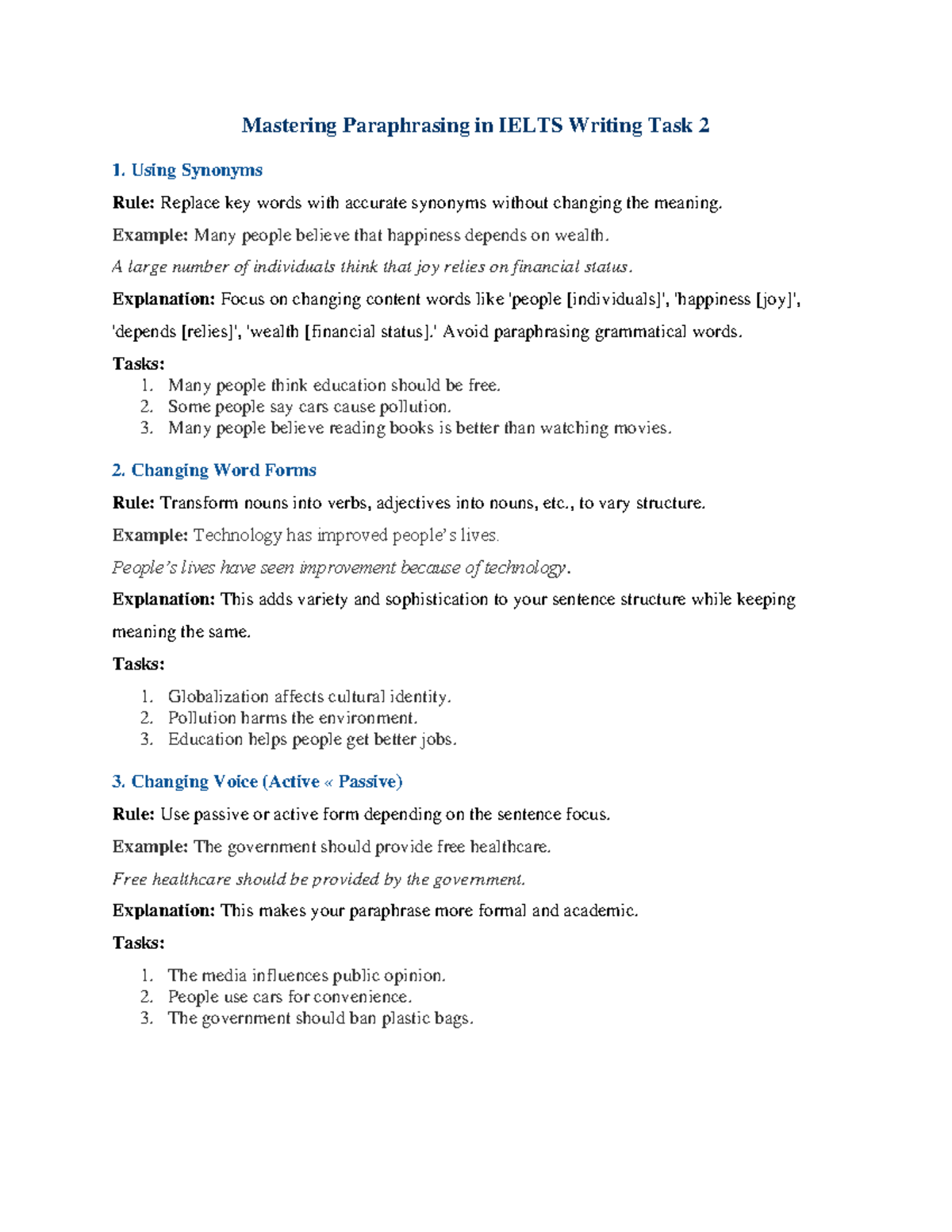 Mastering Paraphrasing Techniques for IELTS Writing Task 2 - Studocu