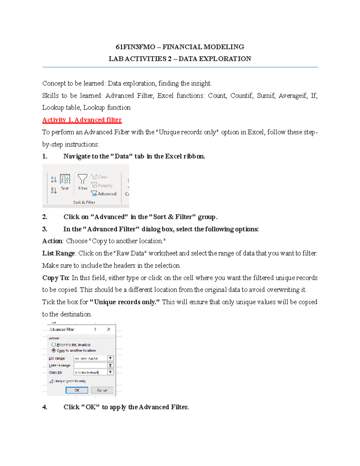 61FIN3FMO Lab2 - fmo - 61FIN3FMO – FINANCIAL MODELING LAB ACTIVITIES 2 ...