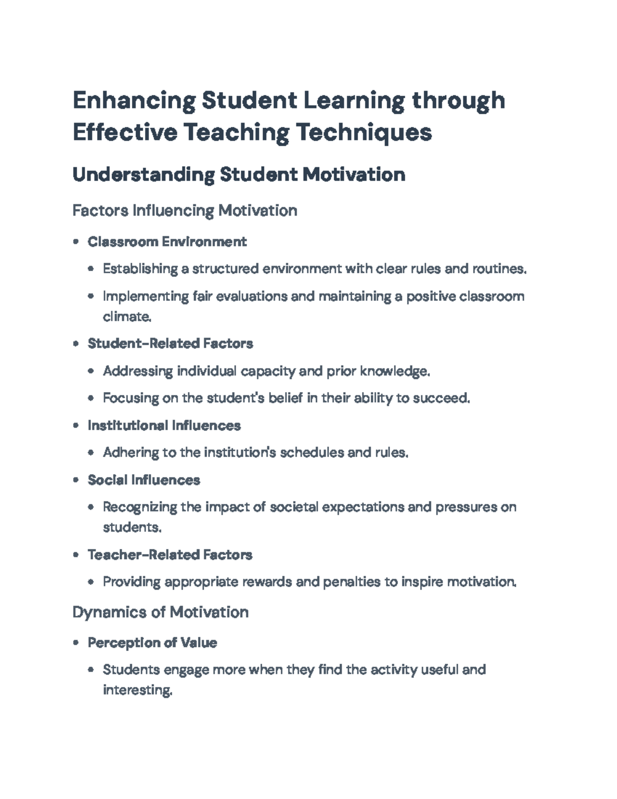 Enhancing Student Learning: Motivation, Management & Teaching ...