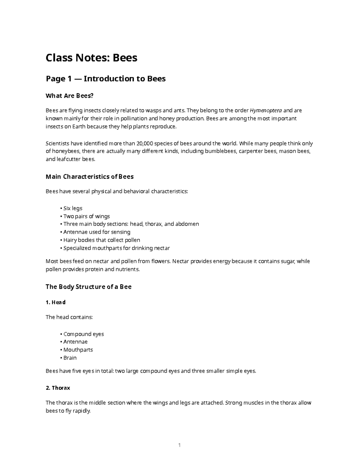 Class Notes: Bees Overview and Importance (5 Pages) - Studocu