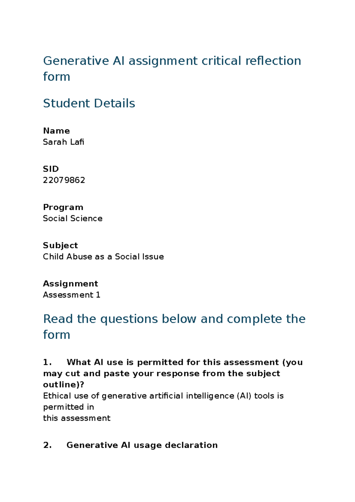 Child Abuse as a Social Issue - Reflection 2 (Assessment 1) - Studocu
