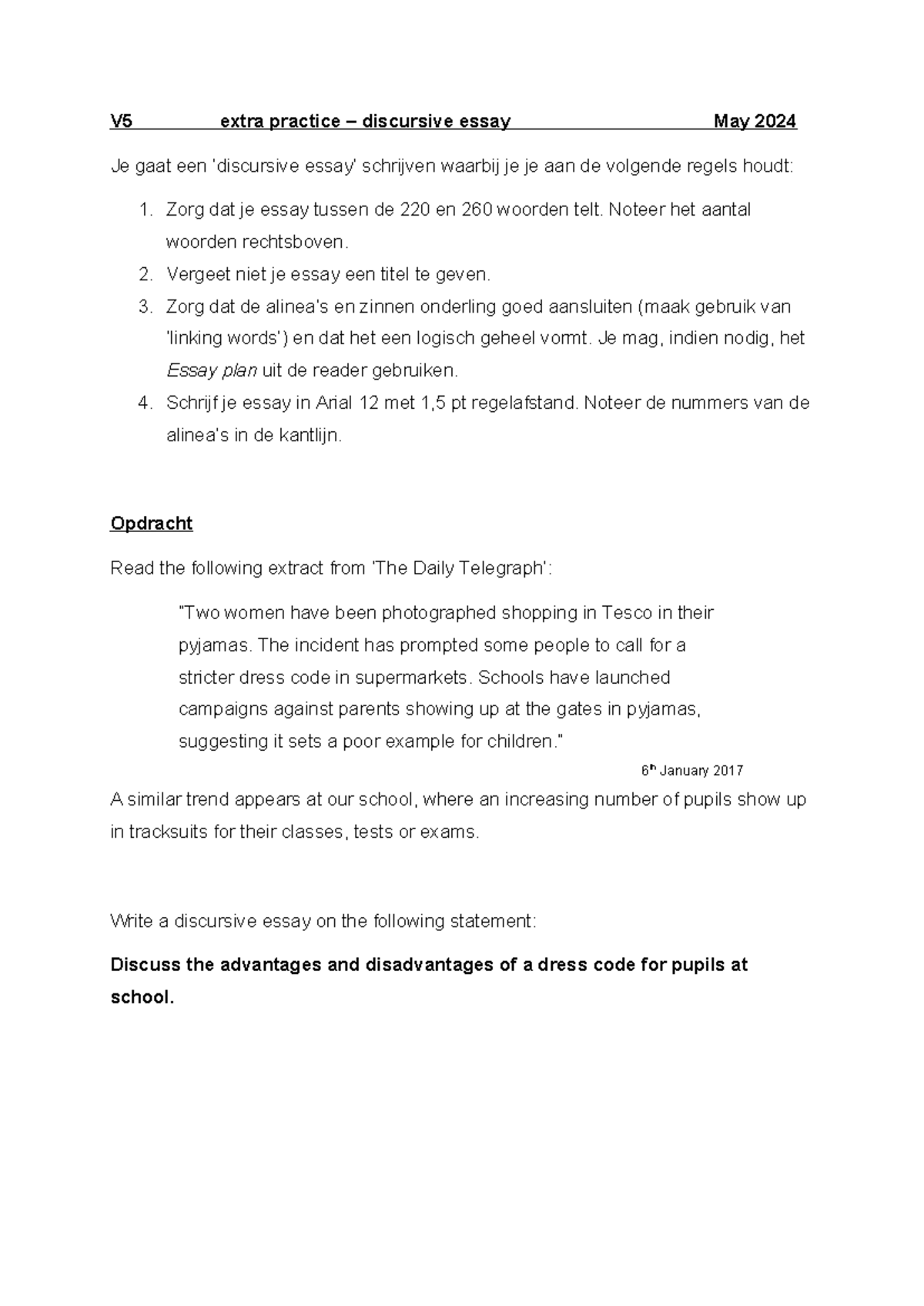 V5 Extra Practice Essay: Discursive Essay Guidelines for May 2024 ...
