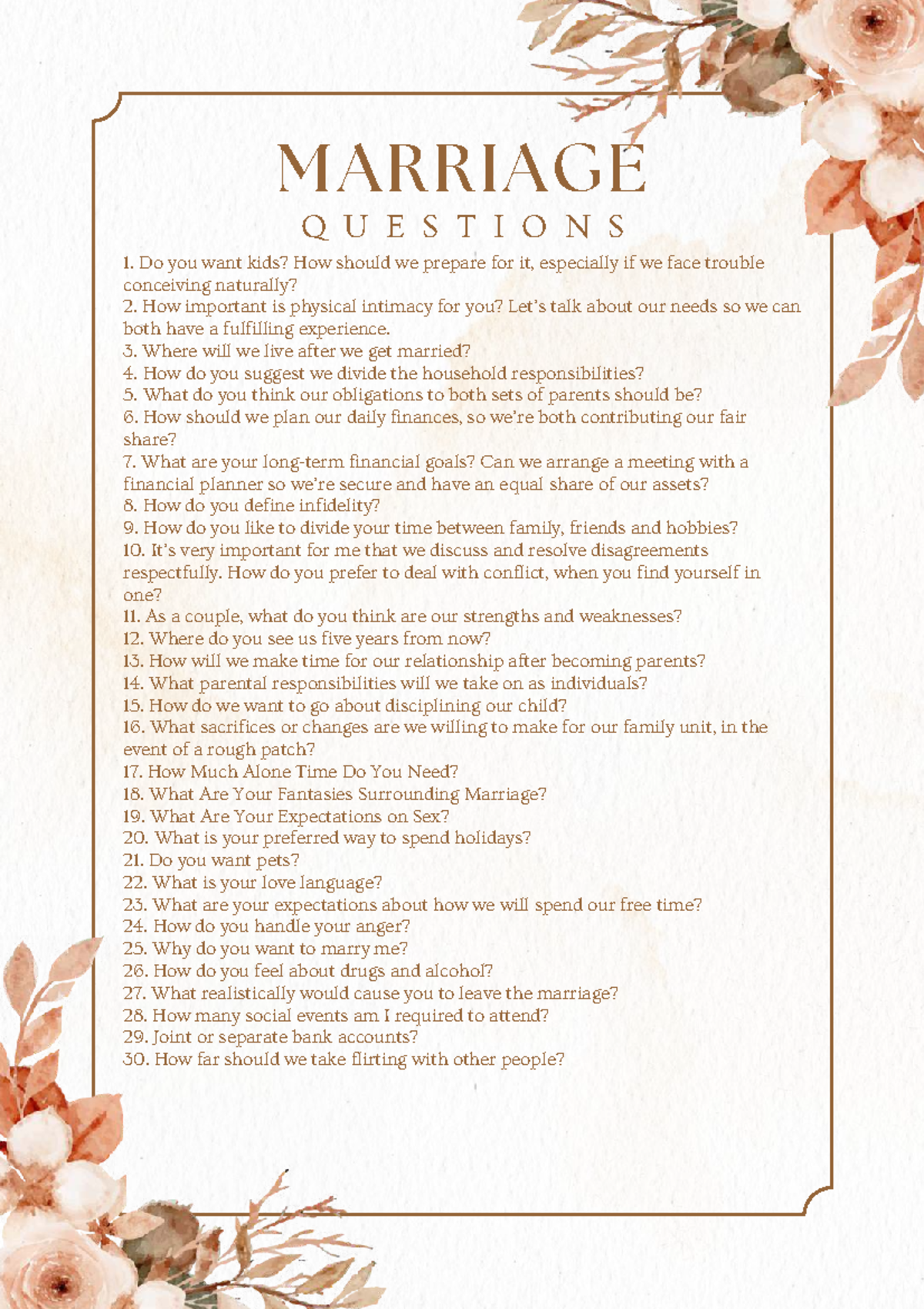 Marriage Questions for Counseling: Key Topics to Discuss - Studocu
