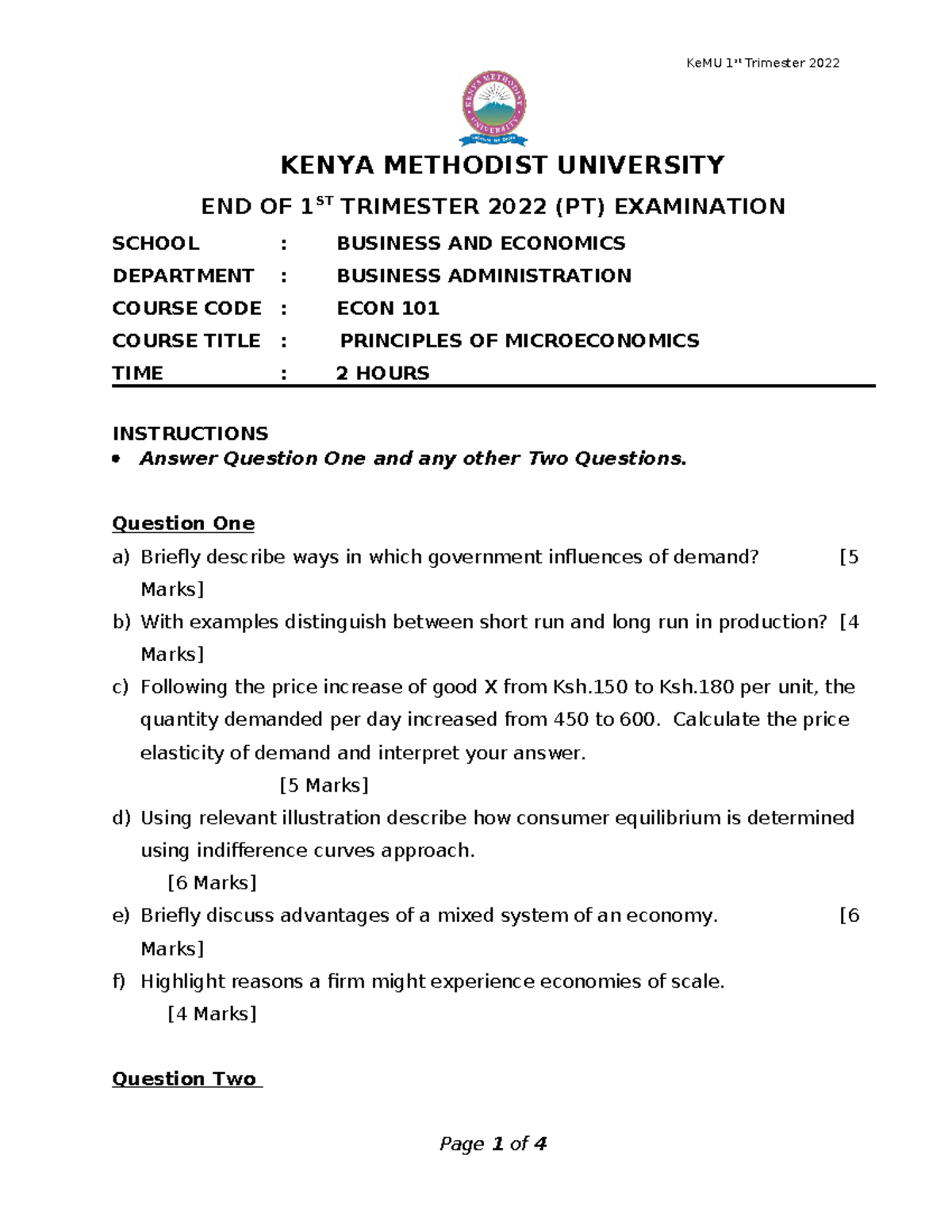 ECON 101 - Microeconomics Trimester 2022 Exam Questions and Answers ...