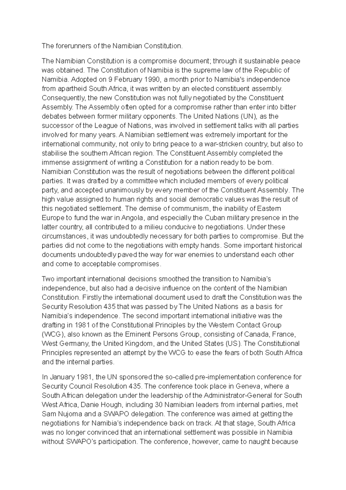 The Development of the Namibian Constitution: Historical Forerunners ...
