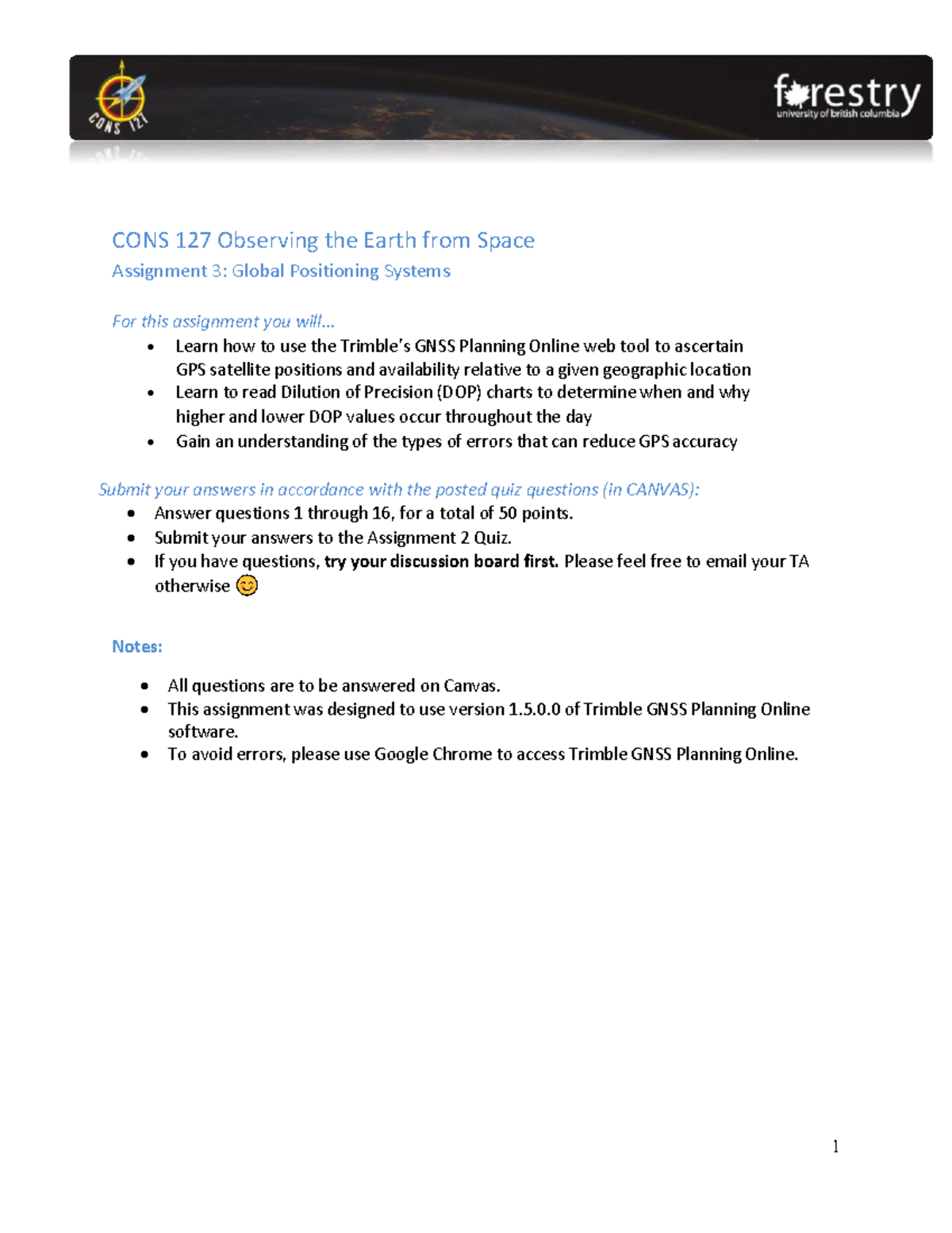 CONS127 Assignment 3: GNSS Exploration and Applications - Studocu