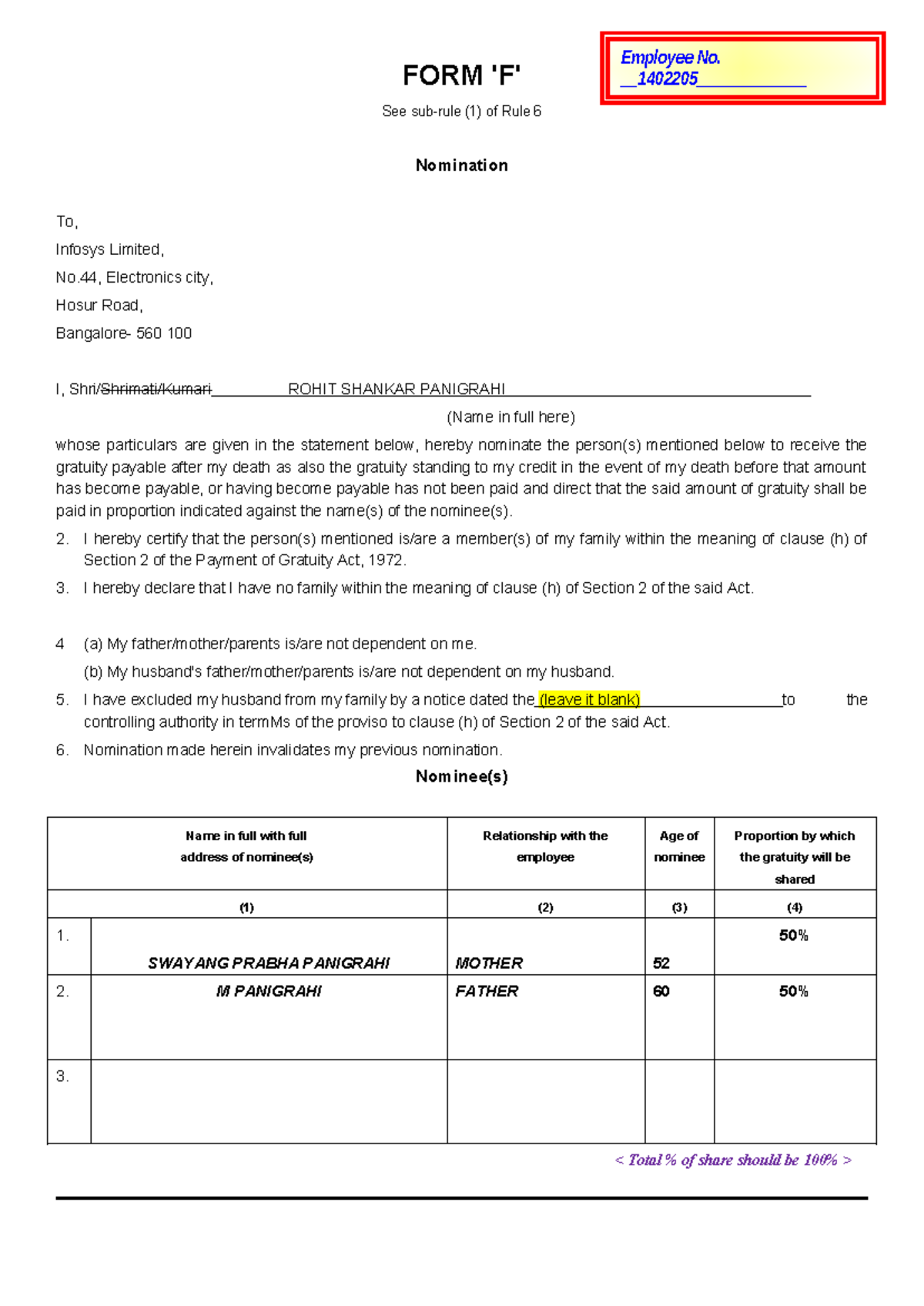 Gratuity Nomination Form - Employee No. Mandatory Submission - Studocu