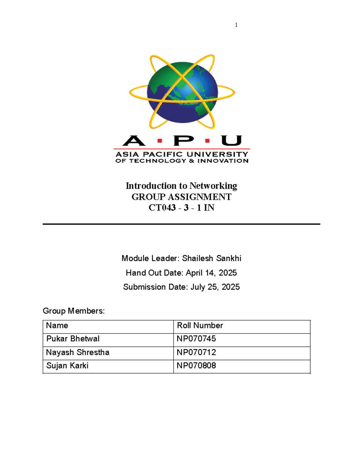 Final Group Assignment on Networking Design and Configuration CT043 3 1 ...