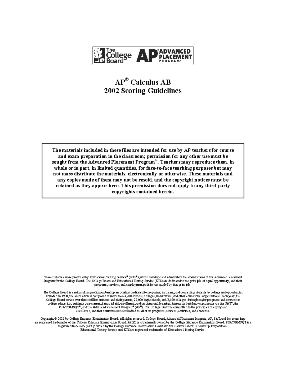 2002 AP Calculus AB Scoring Guidelines and Solutions - Studocu