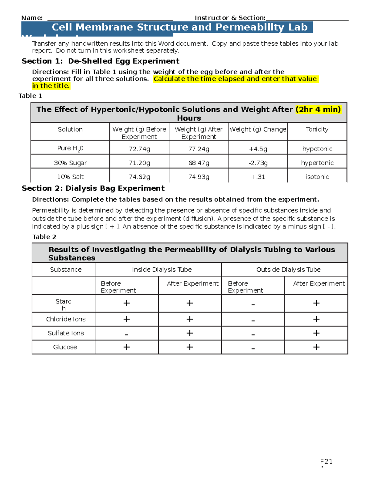 4 Cell Membrane worksheet General Bio Lab - Transfer any handwritten