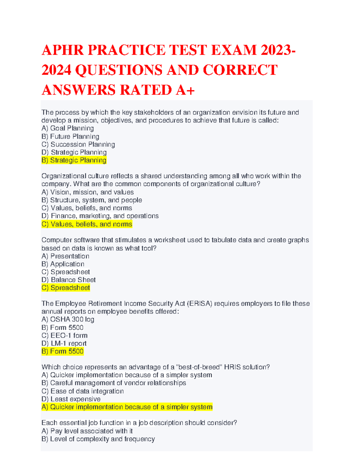 APHR Practice Test Questions for 2023 - Answers Included - Studocu