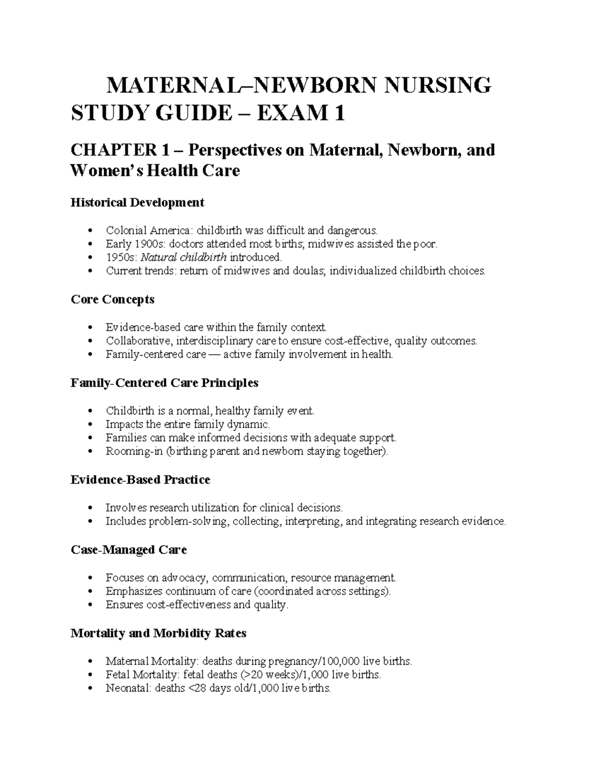 NURS 101: Maternal Health Exam 1 Study Guide and Review - Studocu