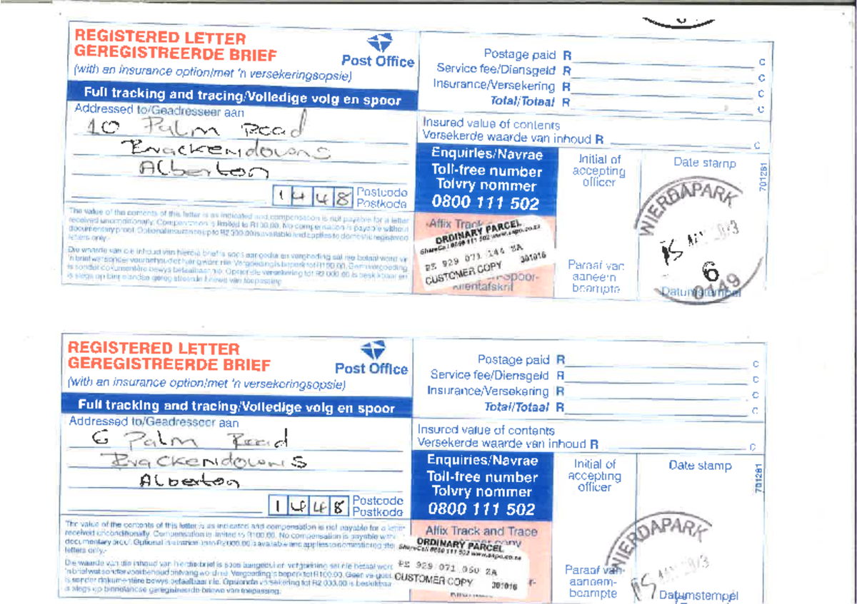 Registered Letter Details and Insurance Options - R C - Studocu