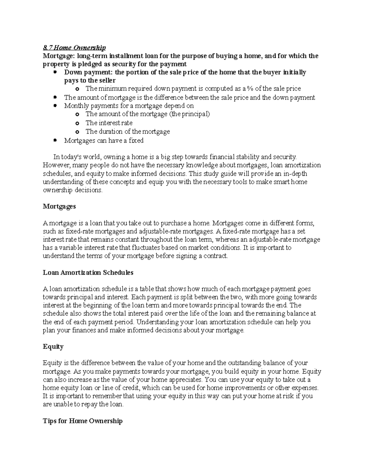 8.7 - Home Ownership Costs: Study Guide, Mortgage Insights & Practice ...