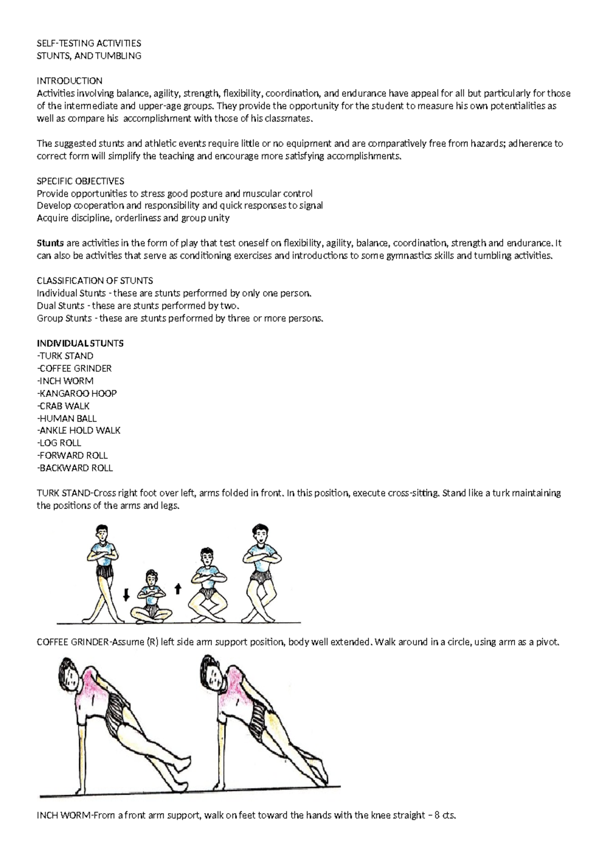 P.E. Stunts & Tumbling Reviewer: Self-Testing Activities - Studocu