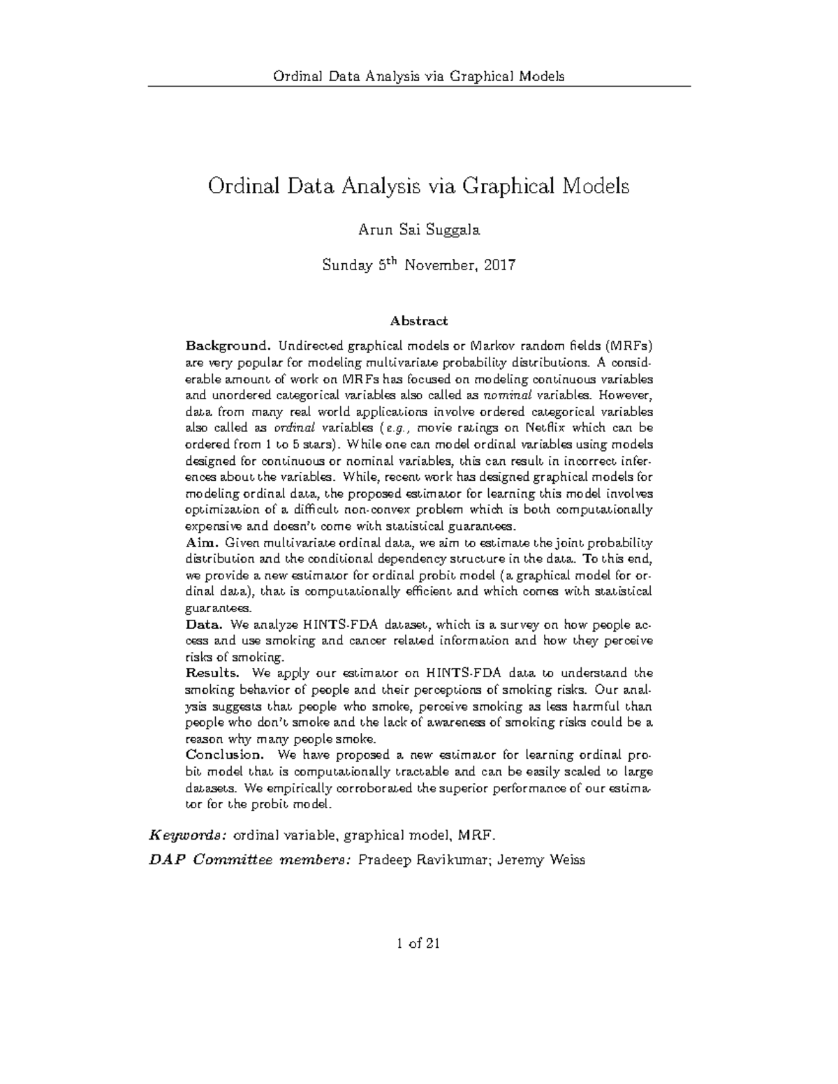 Ordinal Data Analysis via Graphical Models (CS101 - Project) - Studocu