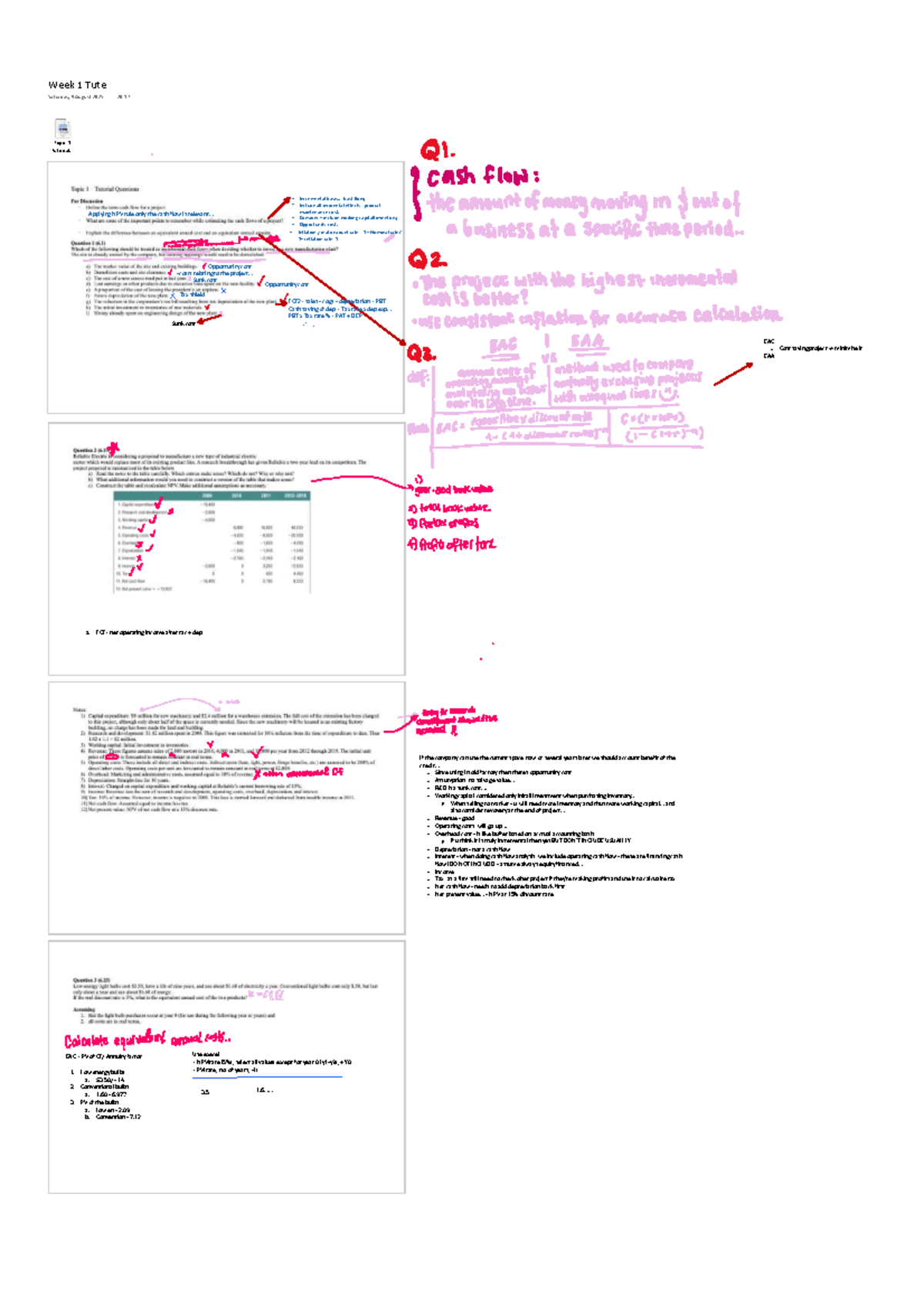 Week 1 Tute - Incremental Cash Flow Analysis and NPV - Studocu