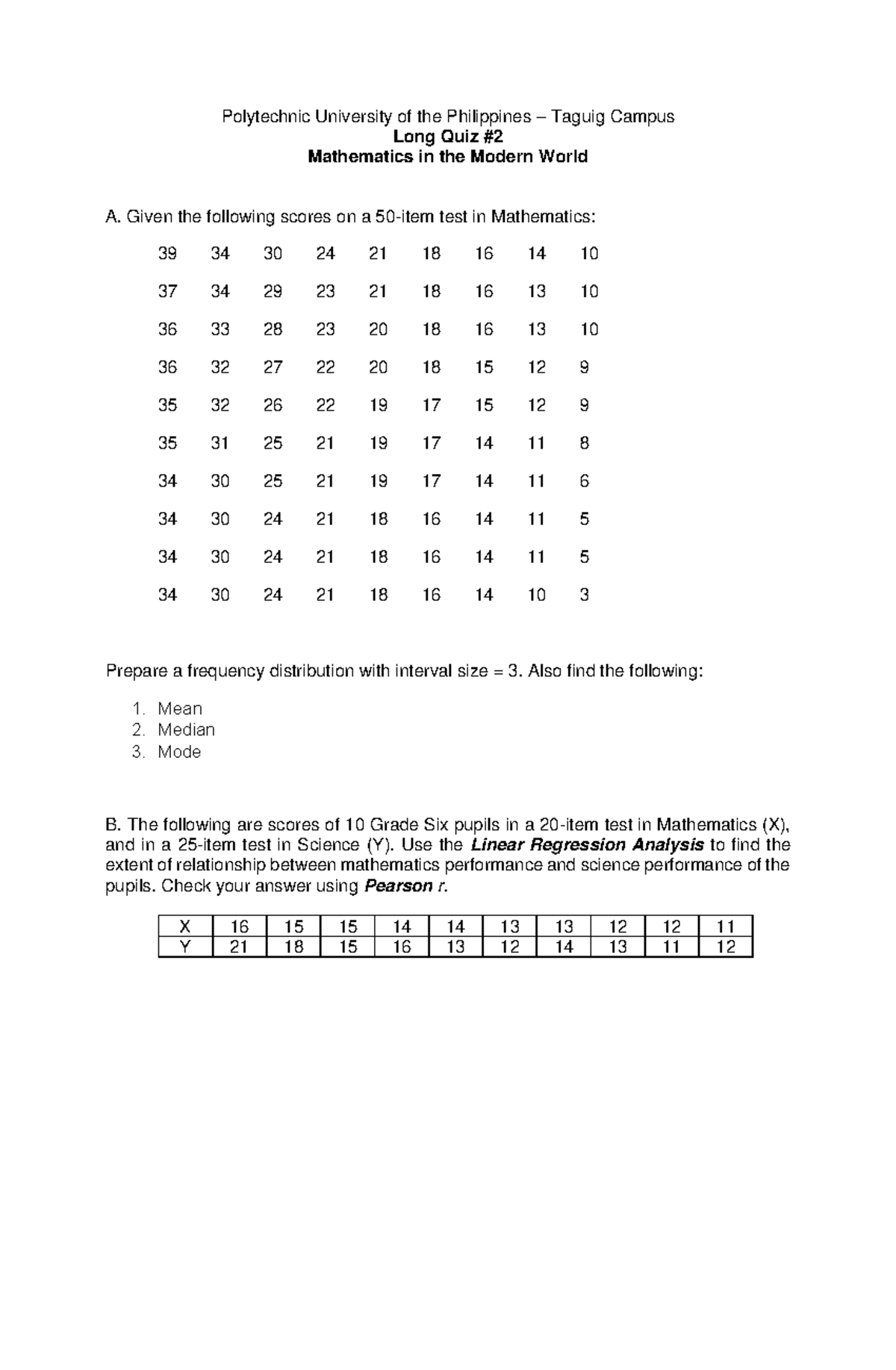 LQ2-MMW - Long Quiz on Math Performance Analysis and Distribution - Studocu