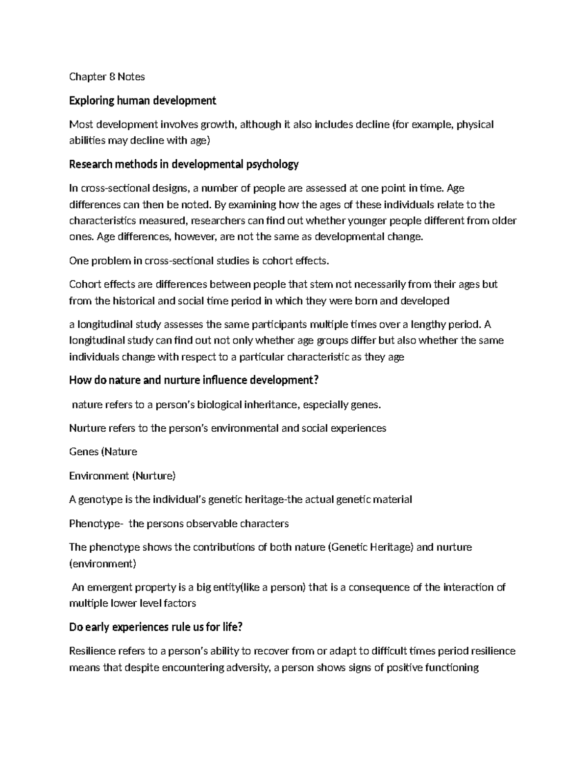 Chapter 8 Notes: Human Development and Lifespan Psychology - Studocu
