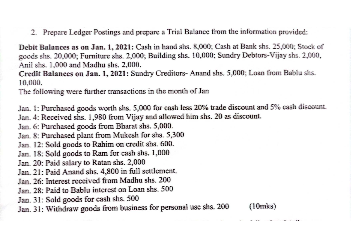 Accounting Ledger Postings & Trial Balance Preparation (Q2) - Studocu