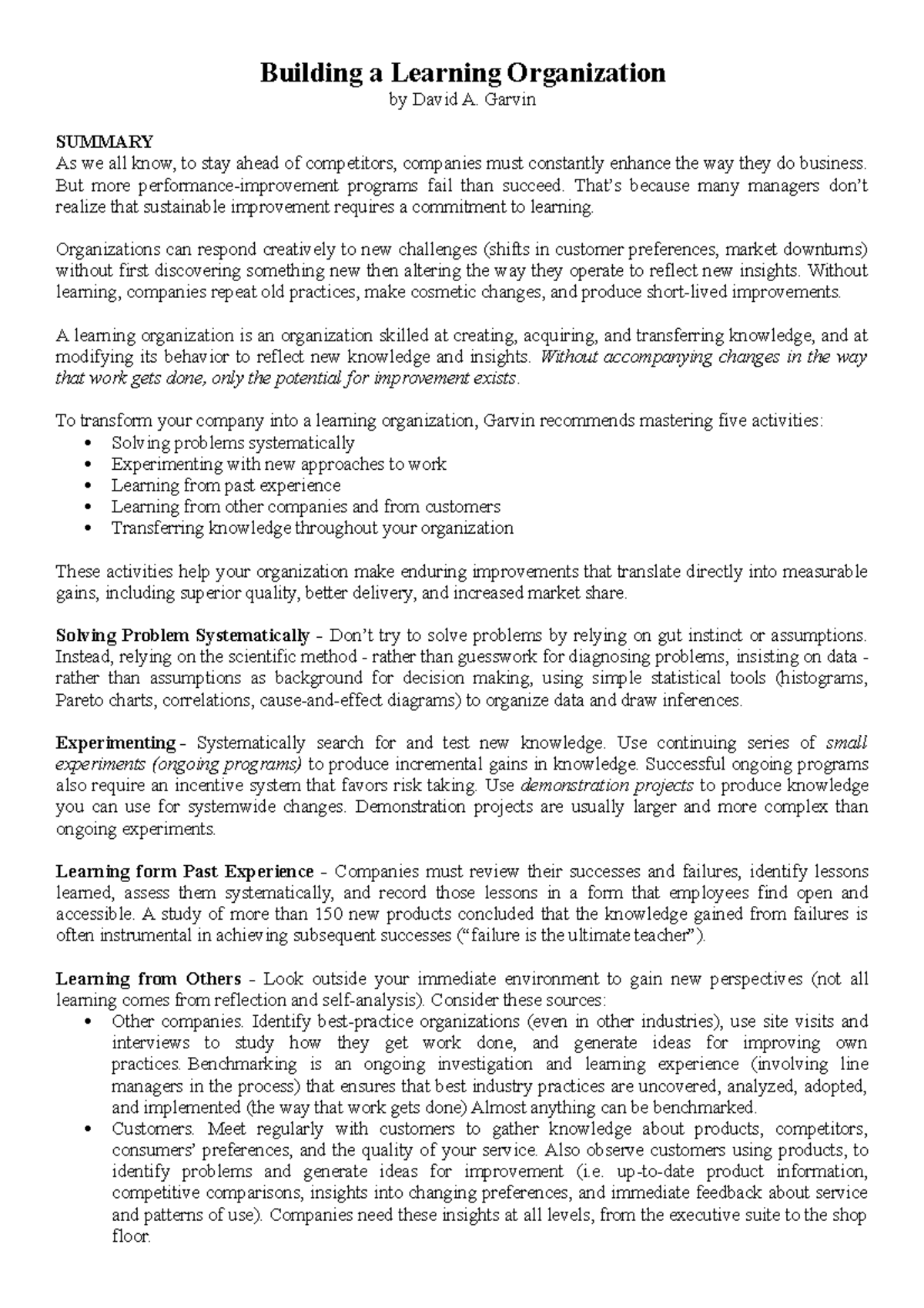 Building a Learning Organization: Key Strategies and Practices - Studocu