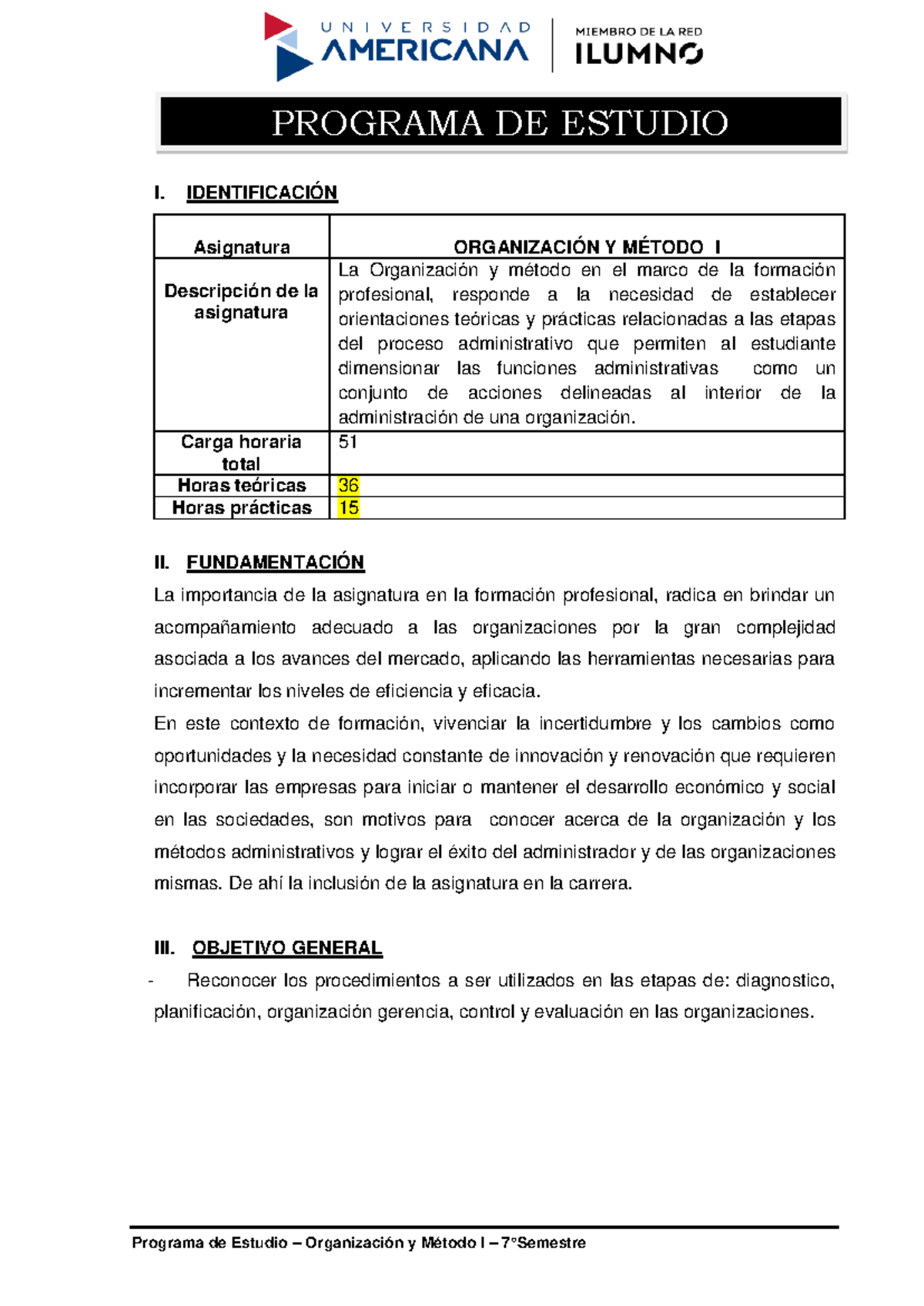 Programa de Organización y Método I: Estructura y Contenidos de Estudio ...