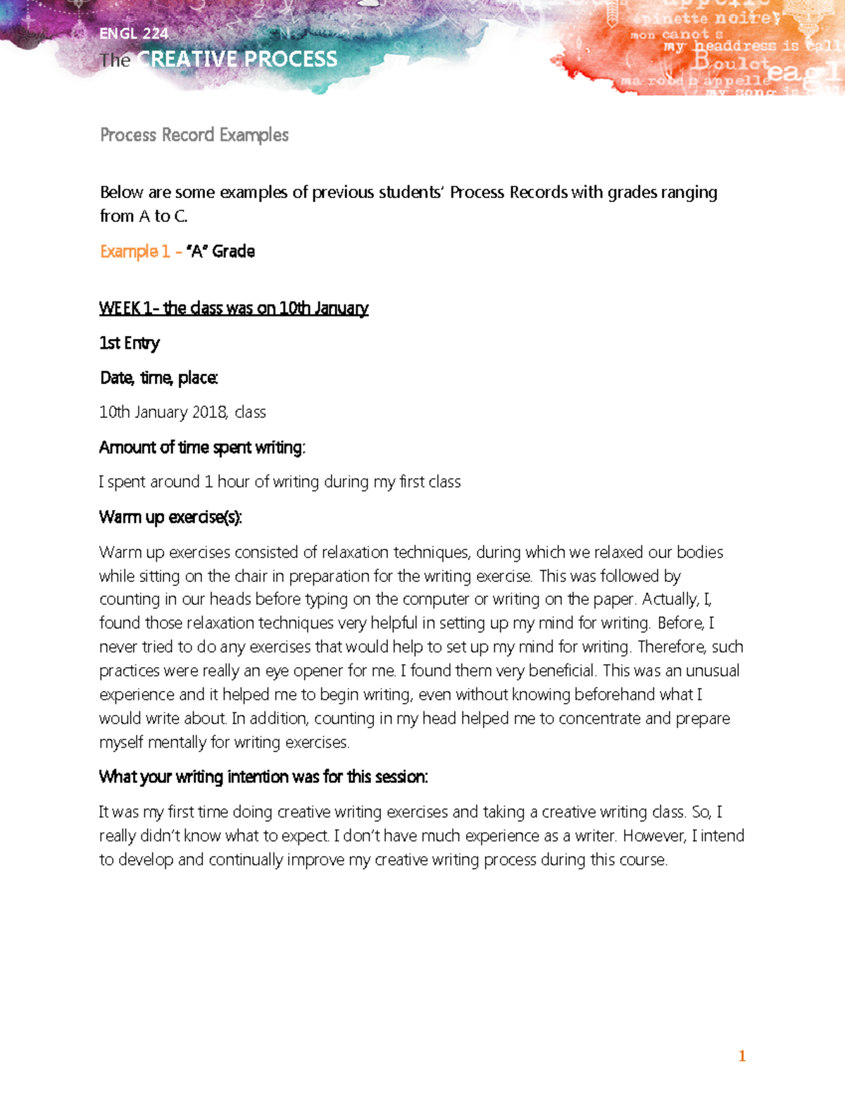 Process record example - The CREATIVE PROCESS Process Record Examples ...