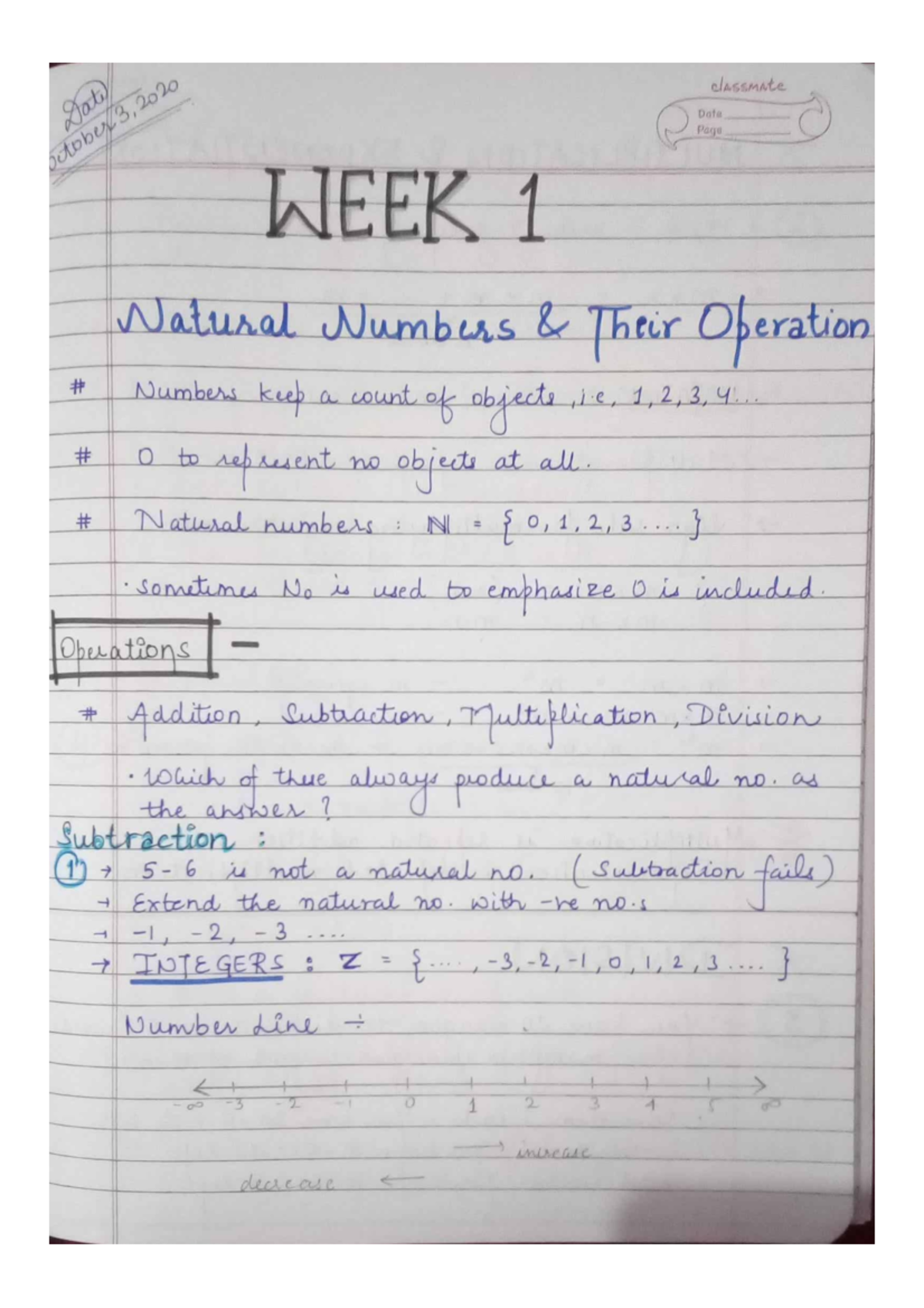 MATH 101: Week 1 Notes on Natural Numbers and Operations - Studocu