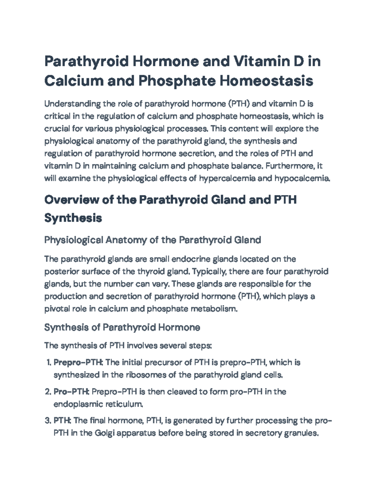 Parathyroid Hormone & Vitamin D in Calcium Homeostasis: A Study Guide ...