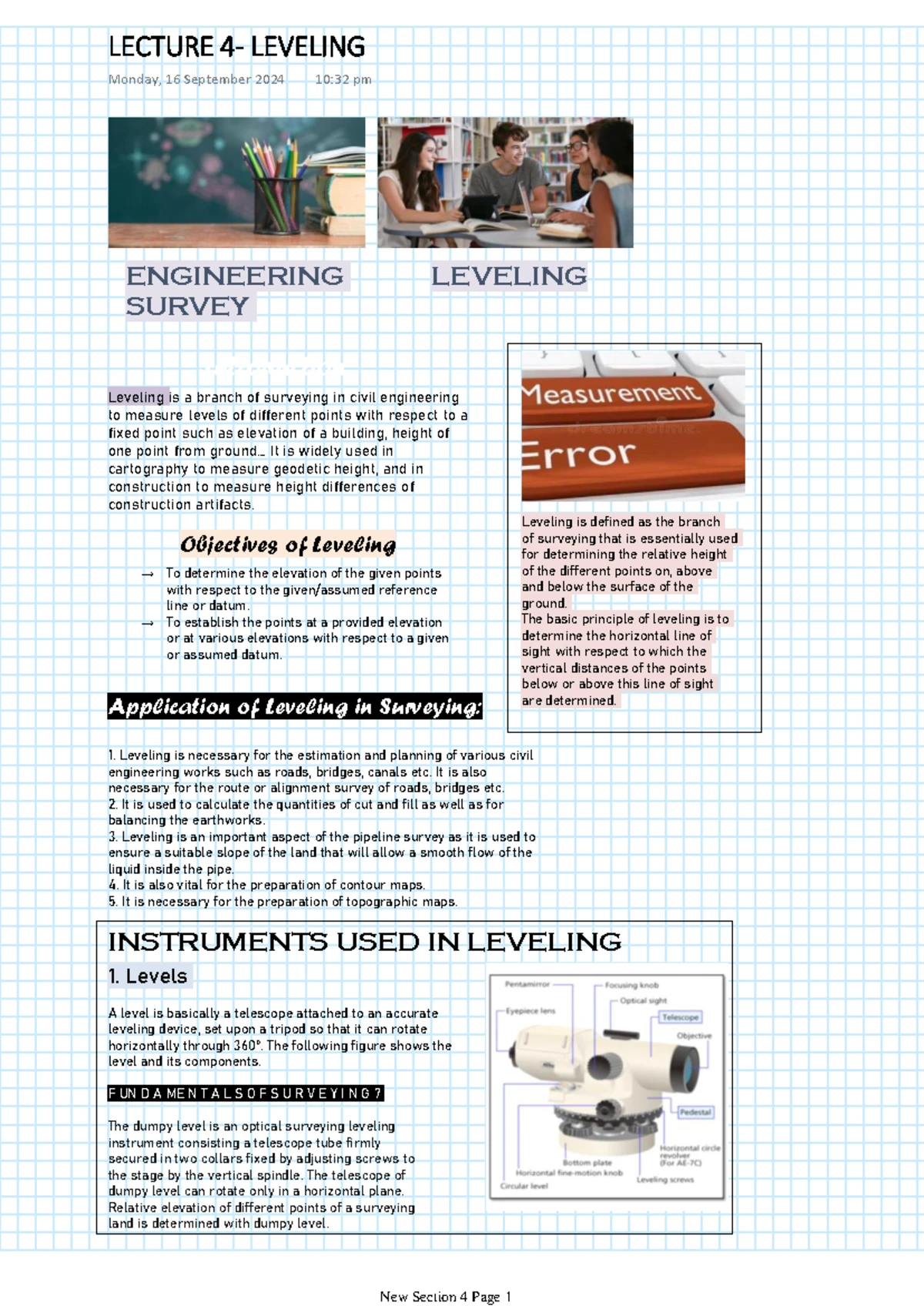 Lecture EEE - Surveying Principles and Methods Notes - Studocu