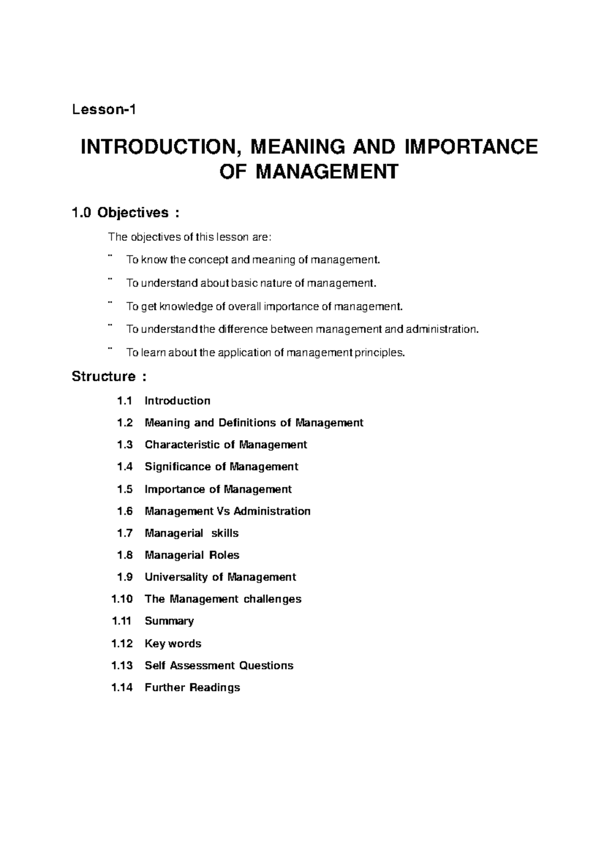 Management: Introduction, Meaning, and Importance - CDE 1.0 - Studocu