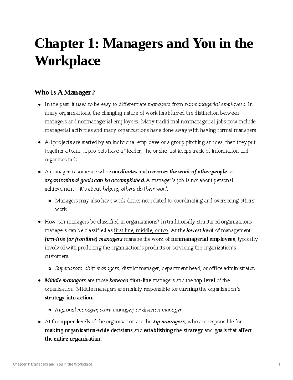 Chapter 1: Understanding Managers and Their Roles in the Workplace ...