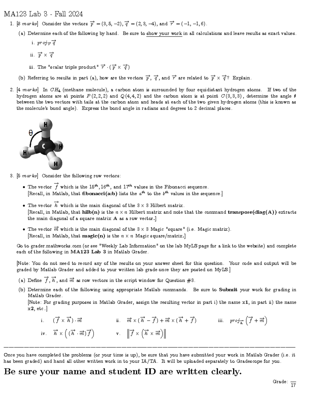 MA123 Lab 3 - Vector Calculations and Matlab Exercises - Studocu