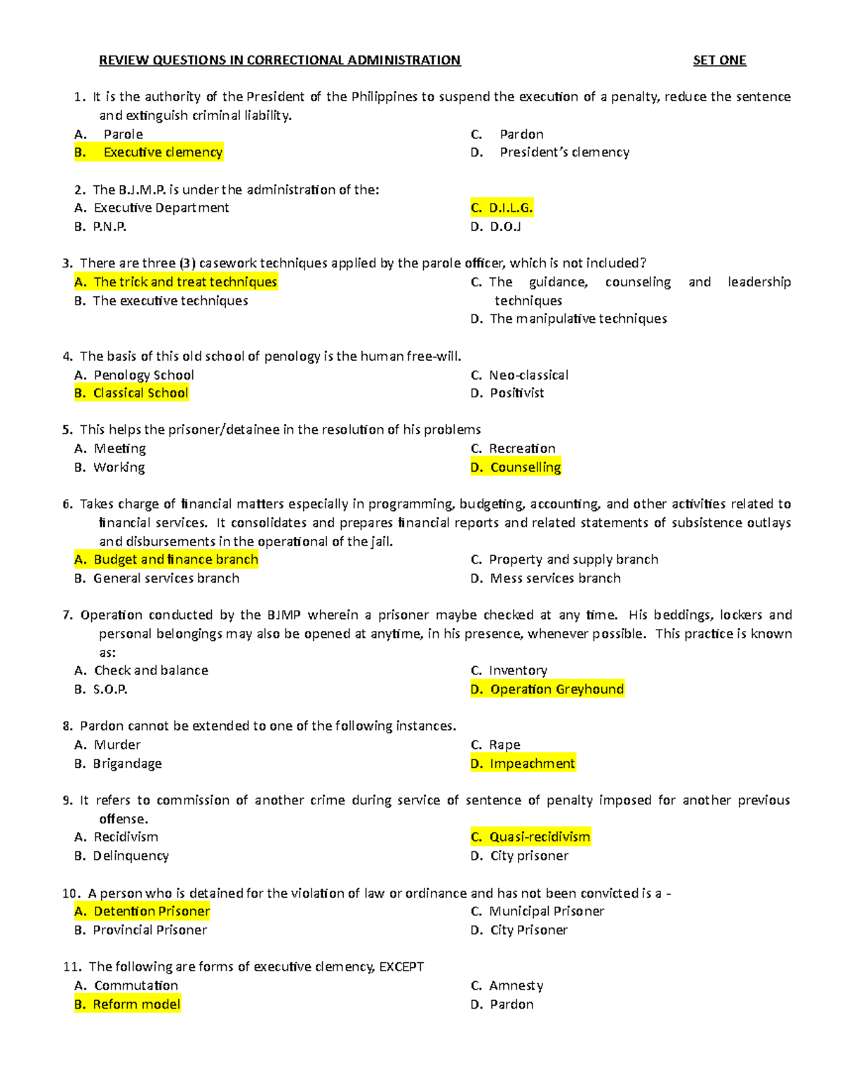 COAD - Lecture Notes Review Questions in Correctional Administration ...