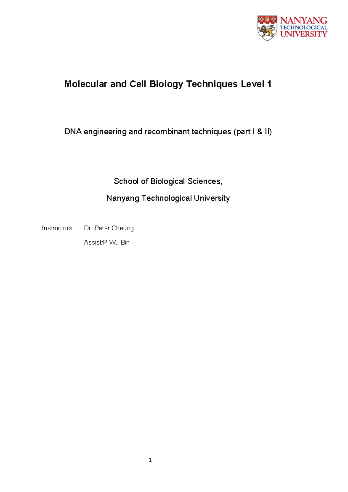 BS1100 molecular cloning 2025 - Molecular and Cell Biology Techniques ...