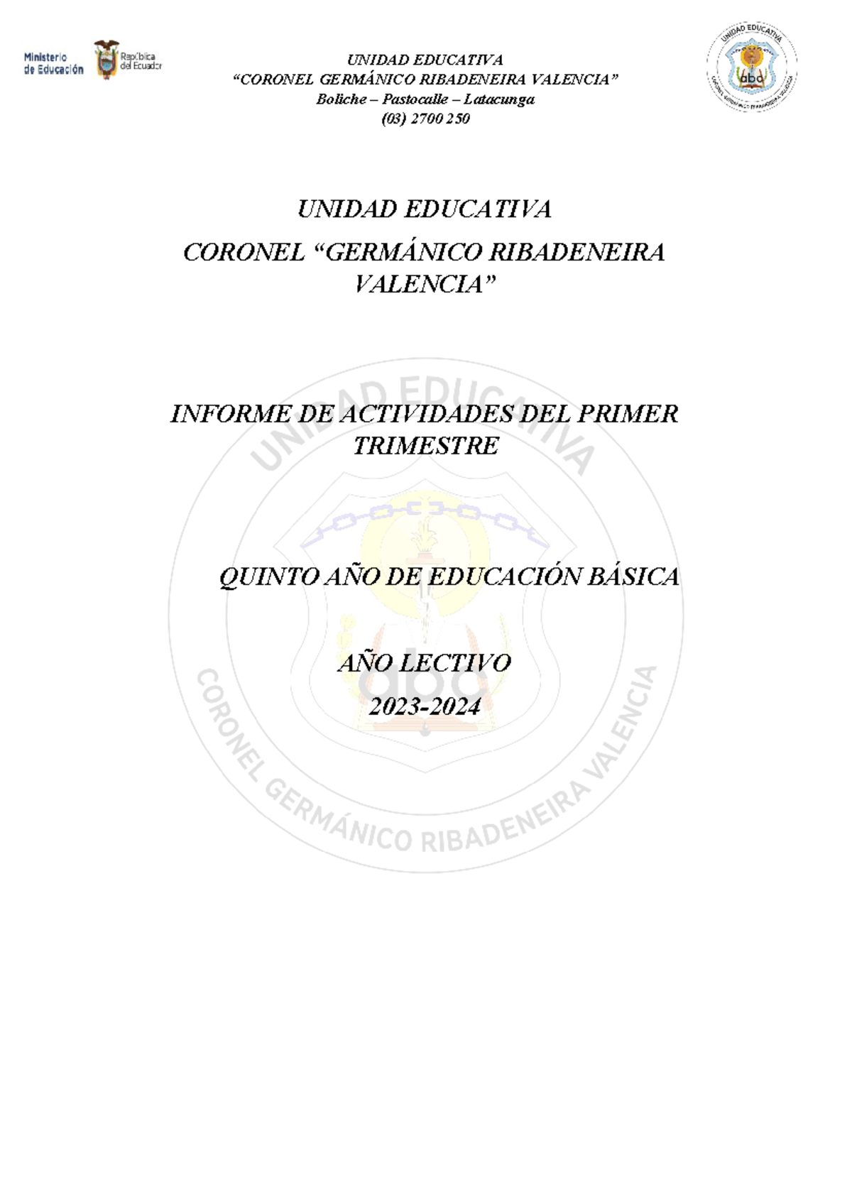 Informe de Actividades Primer Trimestre 5TO AÑO 2023-2024 - Studocu