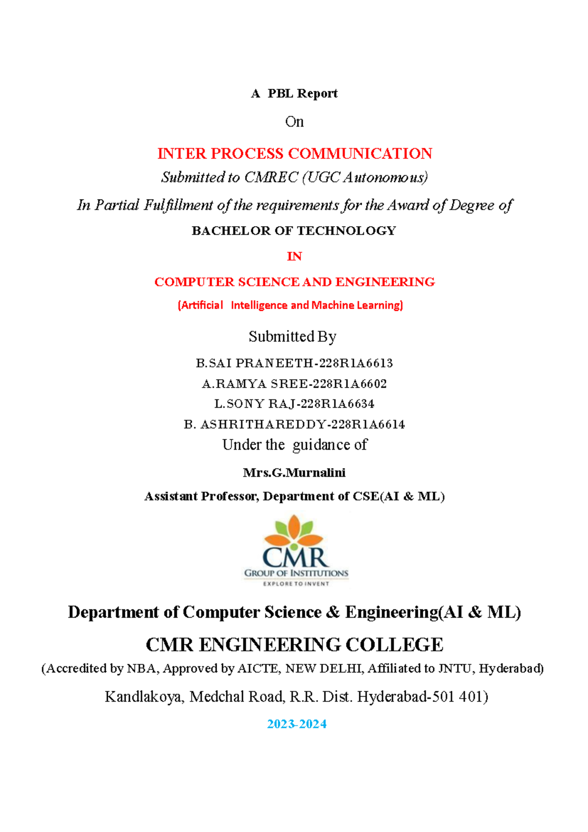 PBL Report on Inter Process Communication for CSE 228R1A - Studocu