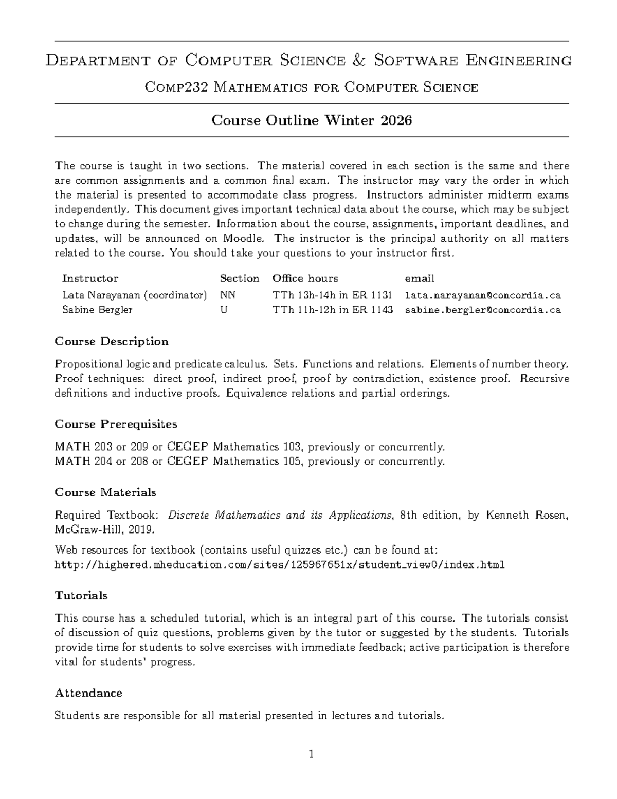 Comp232 Winter 2026 Course Outline: Software Engineering & Math - Studocu