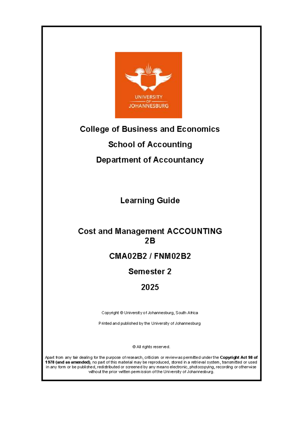 Cost and Management Accounting 2B Learner Guide 2025 - Studocu
