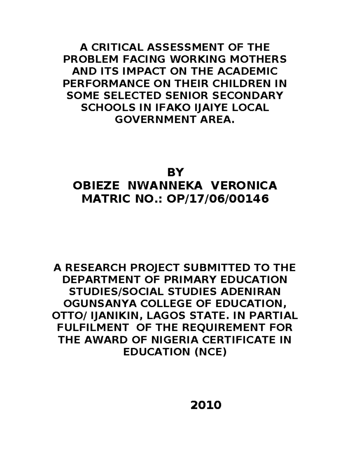 Impact of Working Mothers on Children's Academic Performance: A Study ...